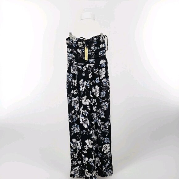 NWT Band of Gypsies Women’s Black Florals Strapless Sweetheart Jumpsuit Size M - Picture 1 of 9
